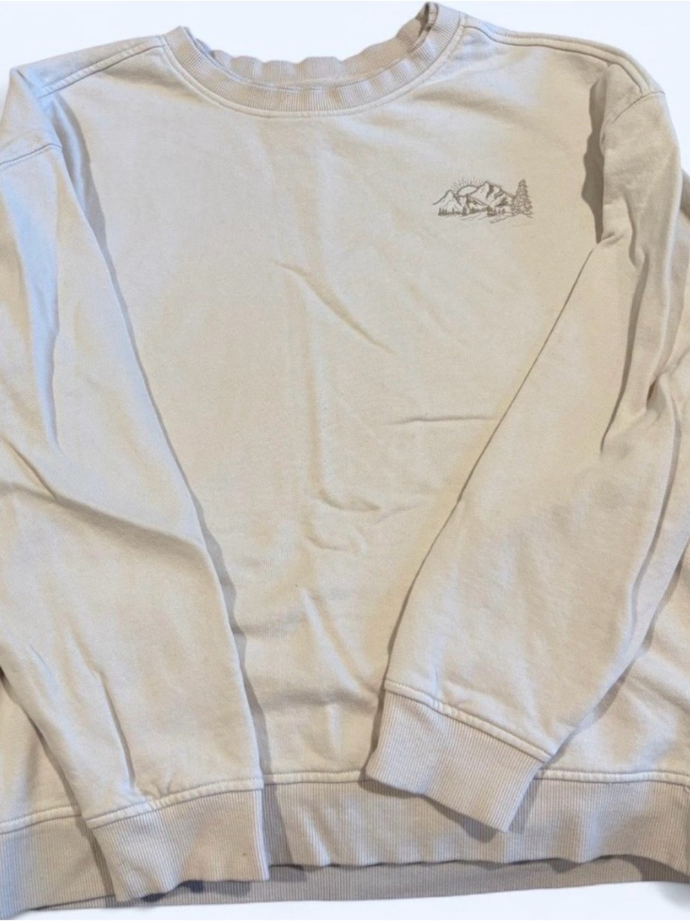 Goodfellow & Co Cream Crewneck Sweatshirt with Mountain Chest Embroidery